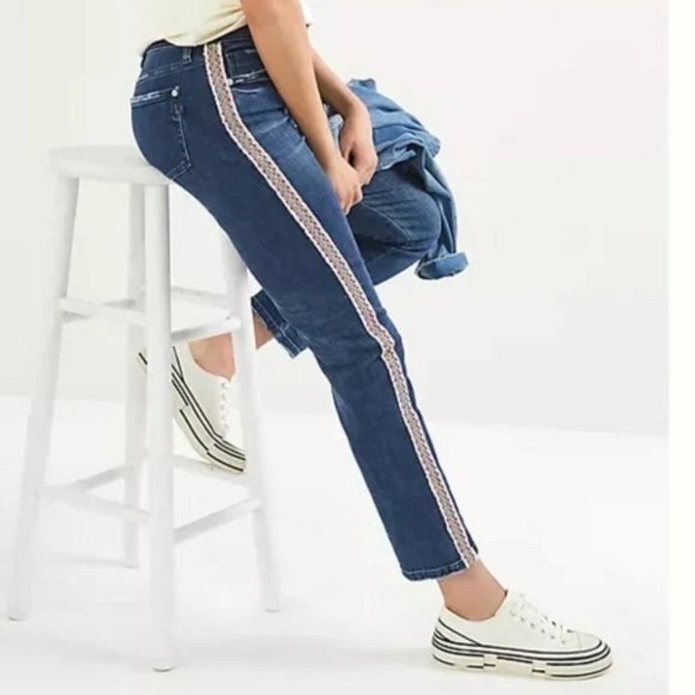 Pilcro Blue Boyfriend Jeans with White Stripe